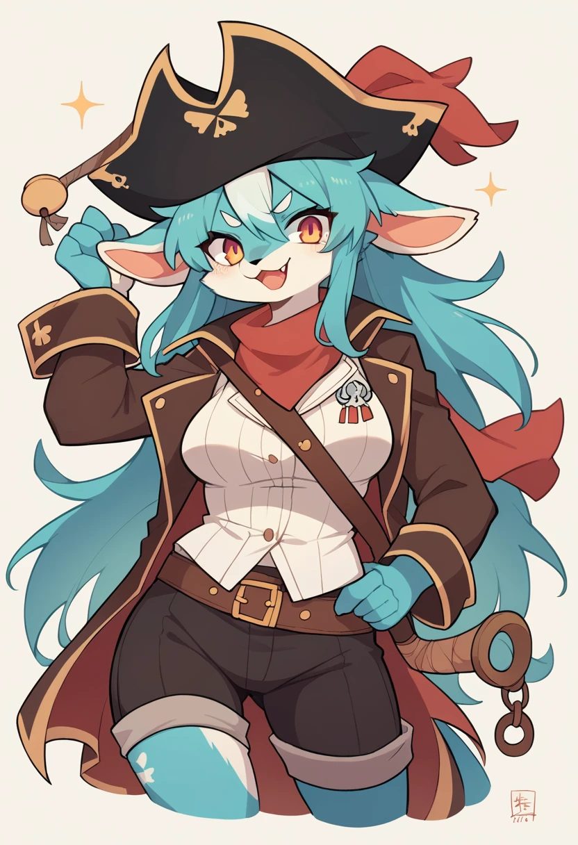 cover page, highres, top quality, best quality, paid reward available, unparalleled masterpiece, perfect artwork, absurdres, High-quality illustrations, super high resolution, detailed background, perfect anatomy(kemono, furry anthro, boy, girl)Hospitals with power outages, Spooky creatures, Pirate Ship, a pirate, good lighting, cinematic shadow,