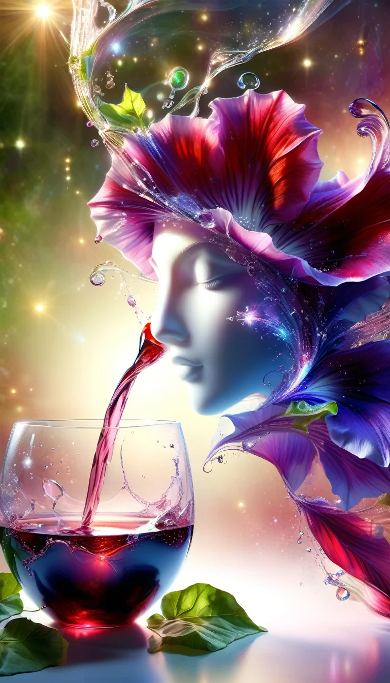 Made by AIS-RCN, 8K Photo, "words, Glass coated, Shiny wine-red morning glory、It jumps out of the light, Transform your thoughts into delicate works of art.", Supple, Side light,