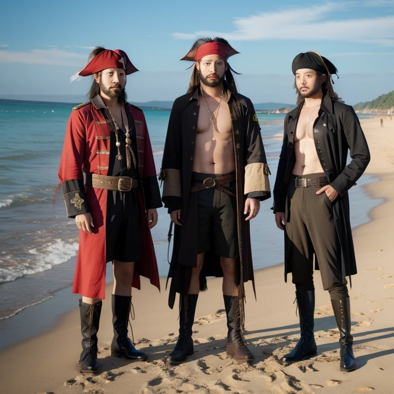 Full-length pirates on the beach
