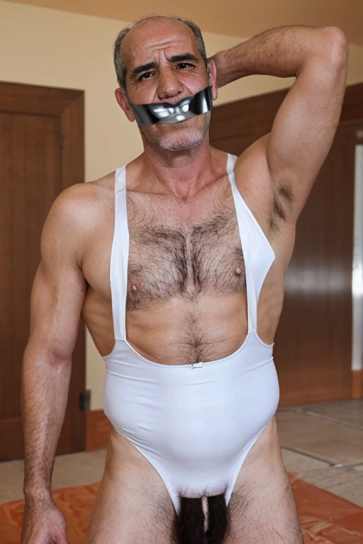 Old arab men,tape gag ,hairy chest, white men singlet