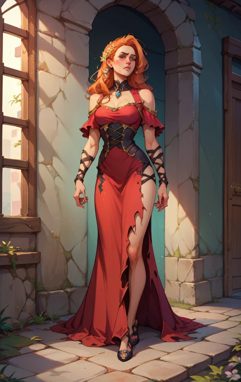 absurd, 8K, high resolution, ultra detailed, beautiful, masterpiece, best quality, very pretty woman, young, very pretty woman, sexy, (very big boobs:1.2), Detailed woman's face, very attractive, (pirate wedding dress:1.4), full body, detail_face,miss fortune \(league of legends\), 1girl,