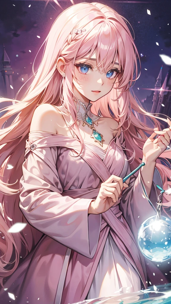Light pink,gem,magic, Shining eyes,Long hair