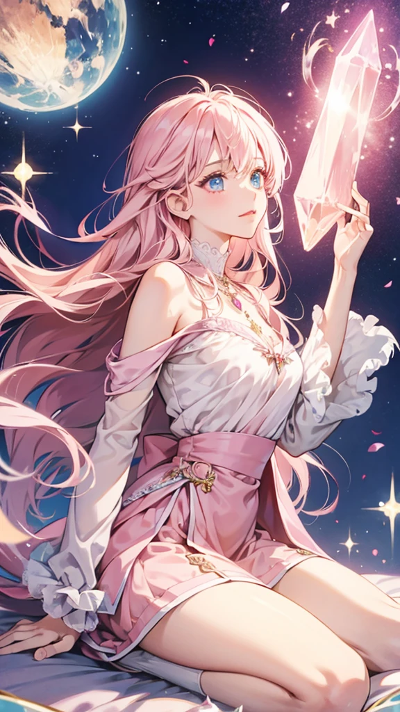 Light pink,gem,magic, Shining eyes,Long hair