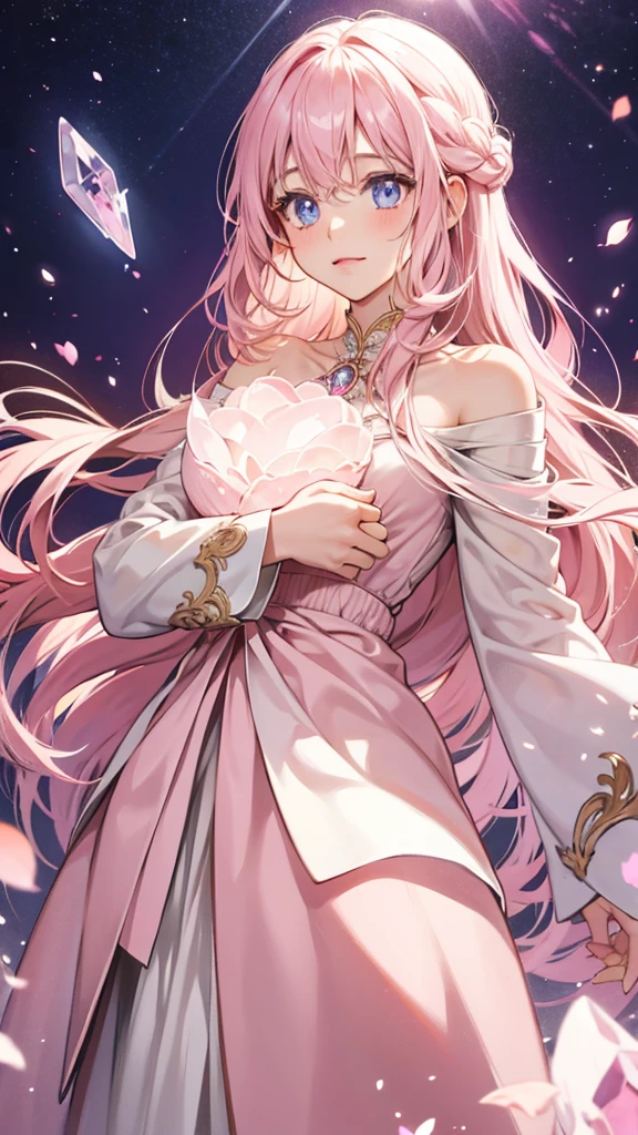 Light pink,gem,magic, Shining eyes,Long hair