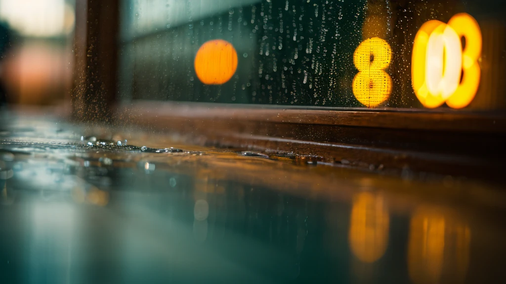 Depth of written boundary, HD detailed, Wet Watermark, Hyper Detail, Realistic photos, 16K, Surrealism, Deep focus bokeh, Ray Tracing, Sepia,The window is wet with rain,Focus on the Droplet,nostalgic