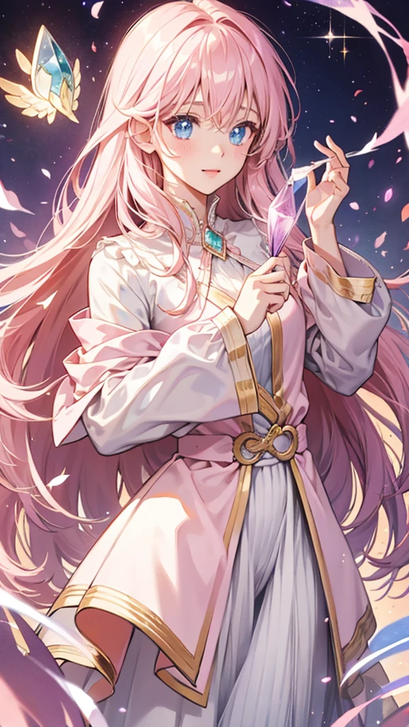 Light pink,gem,magic, Shining eyes,Long hair