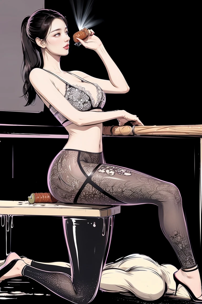 The beautiful girl in lace top and leggings is sitting astride a pile of skeletons in the center of the picture. She is holding a trembling sausage with juice squeezed out in her hand and smiling. There are multiple comic storyboards in the background,cbt, sausage bondage,sausage insertion,Sexy, trampling sausage with high heels heel,(masterpiece, best quality:1.2),1 beautiful girl,sexy,comic storyboard:2, leggings, sit astride, axially symmetrical:2, ,femdom,sounding,cbt,hold,smile,colorful,leggings,thin gap,cameltoe,insertion,trembling,juice,spray, Long hair,Lace top,Sexy, Shiny leggings, High heel,cleveage, trampling, in forest, saliva , Mucus,