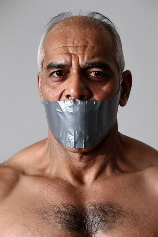 Old indian men,tape gag ,hairy chest, white men singlet