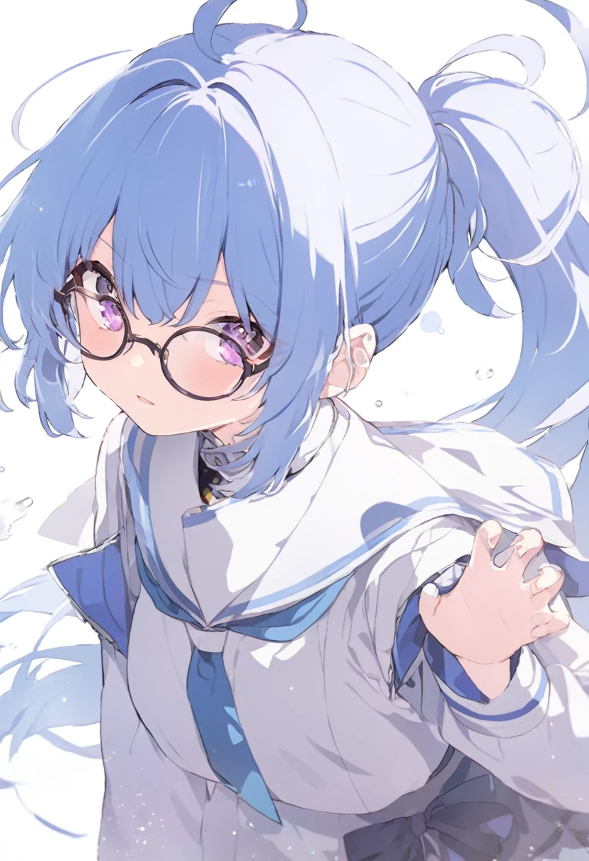 Blue Hair ponytail Glasses uniform ponytail