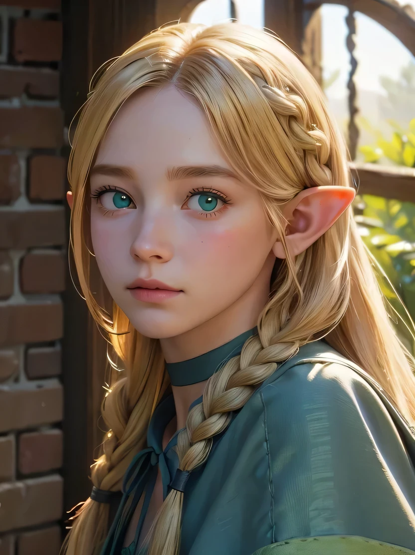 A close up of a person with long hair and a green shirt - SeaArt AI