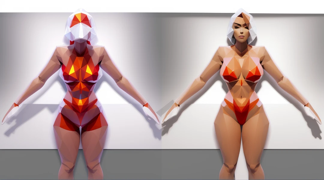 (masterpiece:1.1),(highest quality:1.1),(HDR:1),a close up of different poses of a woman, female bikini, concept art, skin, big chest, big tight , low poly art style, low polygon, ((low polygonal)), ((organic shapes and lines)), (((low poly art style)))