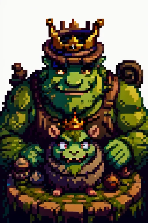 Ogre wearing a crown, surrounded by his loyal rat