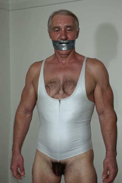 Old russian men,tape gag ,hairy chest, white men singlet