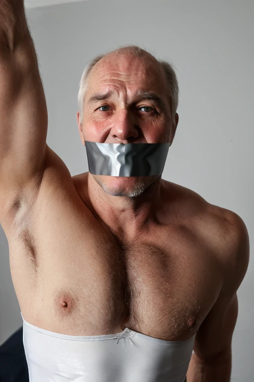 Old russian men,tape gag ,hairy chest, white men singlet