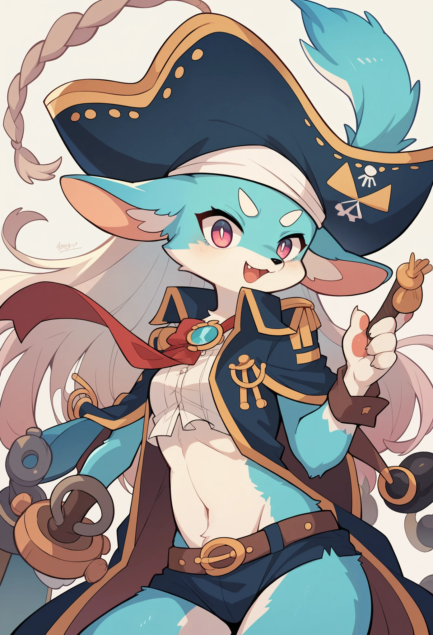 cover page, highres, top quality, best quality, paid reward available, unparalleled masterpiece, perfect artwork, absurdres, High-quality illustrations, super high resolution, detailed background, perfect anatomy(kemono, furry anthro, boy, girl)Hospitals with power outages, Spooky creatures, Pirate Ship, a pirate, good lighting, cinematic shadow,