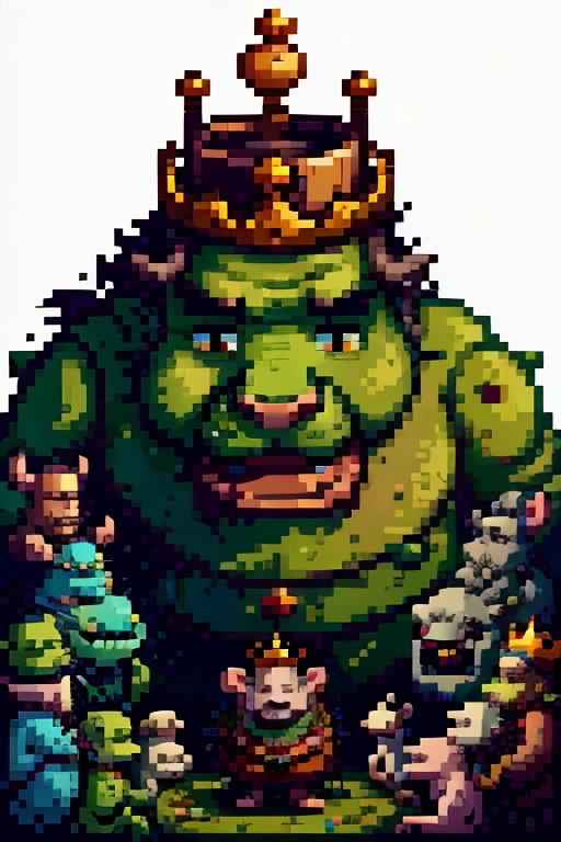 Ogre wearing a crown, surrounded by his loyal rat subjects 