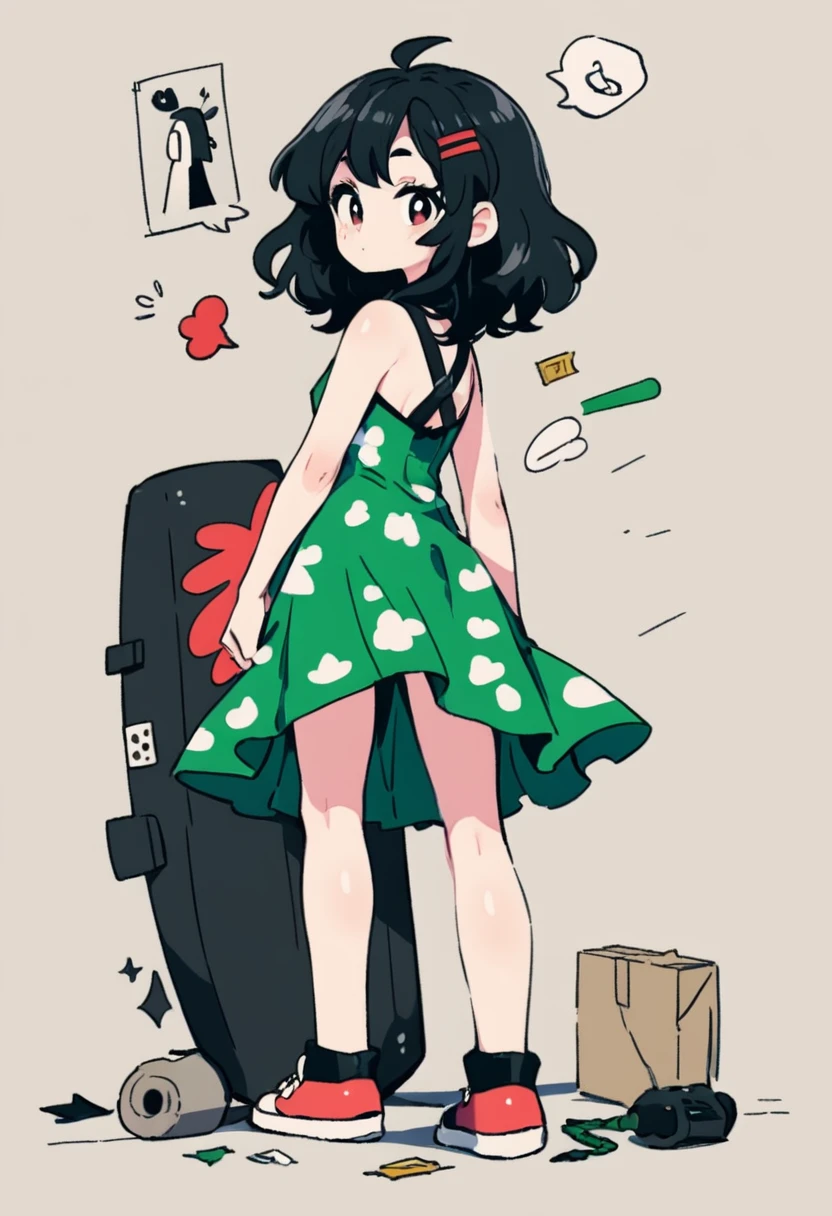 Create a full body image as a conseptual art from front back and side perfective,That she is a tall girl who has a careless style of dress who has messy black hair