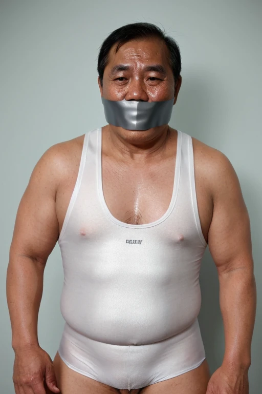 Old malay men,tape gag ,hairy chest, white men singlet, chubby