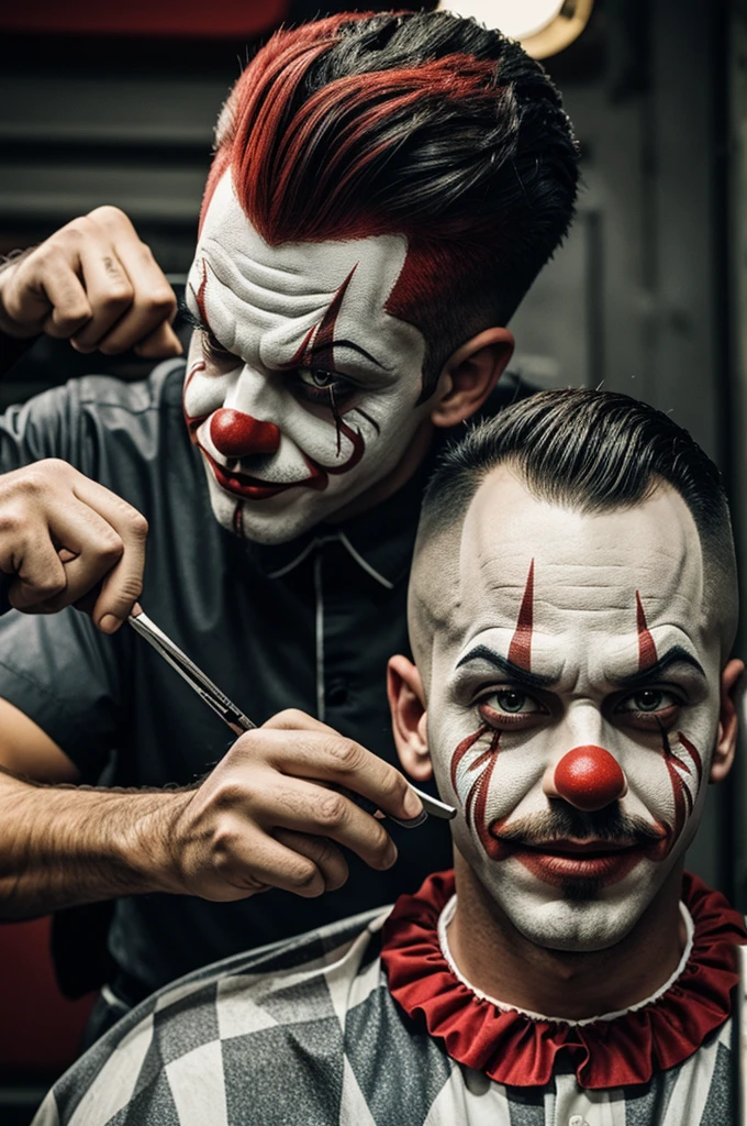 Barber shop logo with a killer clown