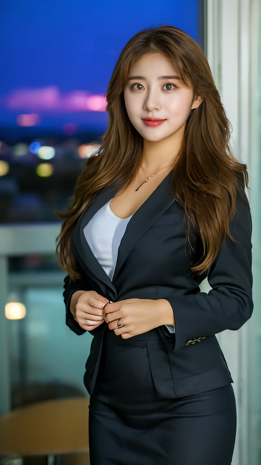 (masutepiece,High quality,16k:1.1),(depth of fields:1.3) ,((front body:1.35)),Japanese ,mature Woman, ((business suit, pencil skirt)), voluptuous, thicc, curvy,(Looking at Viewer:1.3),(full body shot:1.2),(sdigital background:1.2),(Beautiful night view of town:1.2),