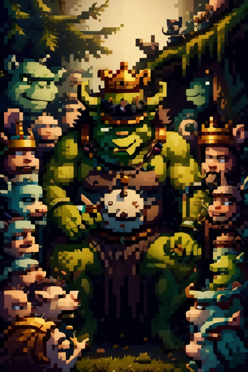 Ogre wearing a crown, surrounded by his loyal rat subjects 