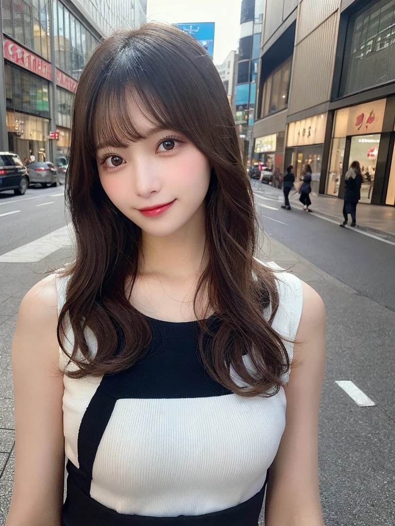masutepiece, Best Quality, Illustration, Ultra-detailed, finely detail, hight resolution, 8K Wallpaper, Perfect dynamic composition, Beautiful detailed eyes, Women's Fashion Summer,Medium Hair,Small breasts natural color lip, Bold sexy poses,Smile,Harajuku、20 years girl、Cute、Sexy shot looking at camera
