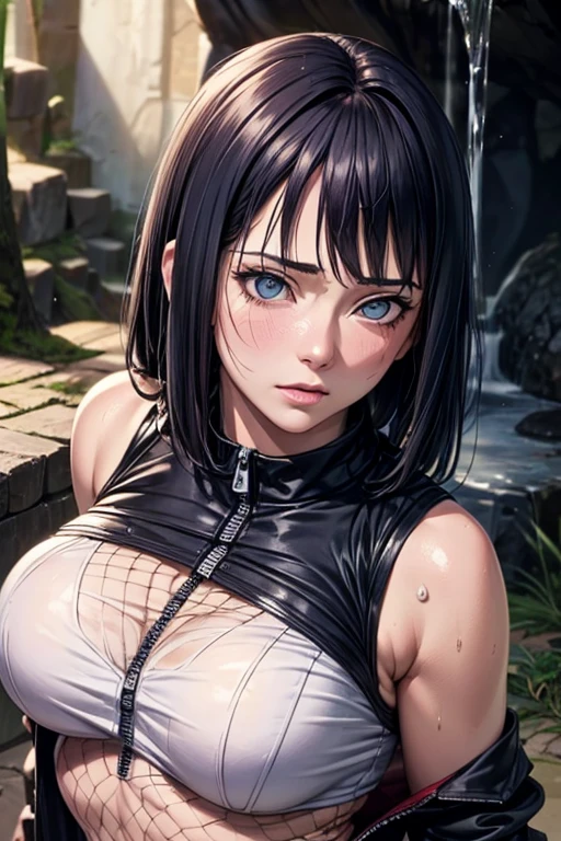 (Highest quality,4K,8K,High resolution,masterpiece:1.2),Very detailed,(Realistic,photoRealistic,photo-Realistic:1.37),Beautiful woman, Hyuuga Hinata,Healthy Body,
Beautifully detailed sweat glands,Smooth skin texture,Carefully drawn,
(Sleeveless shirt, Fishnet top, Unzipped jacket), (humidity:1.2), Beautiful Eyes, (Attractive face:1.2), (Beautiful Skin),(Big Breasts),Sticky with sweat,In a dynamic pose,
Naruto's World,indoor,In a dripping cave