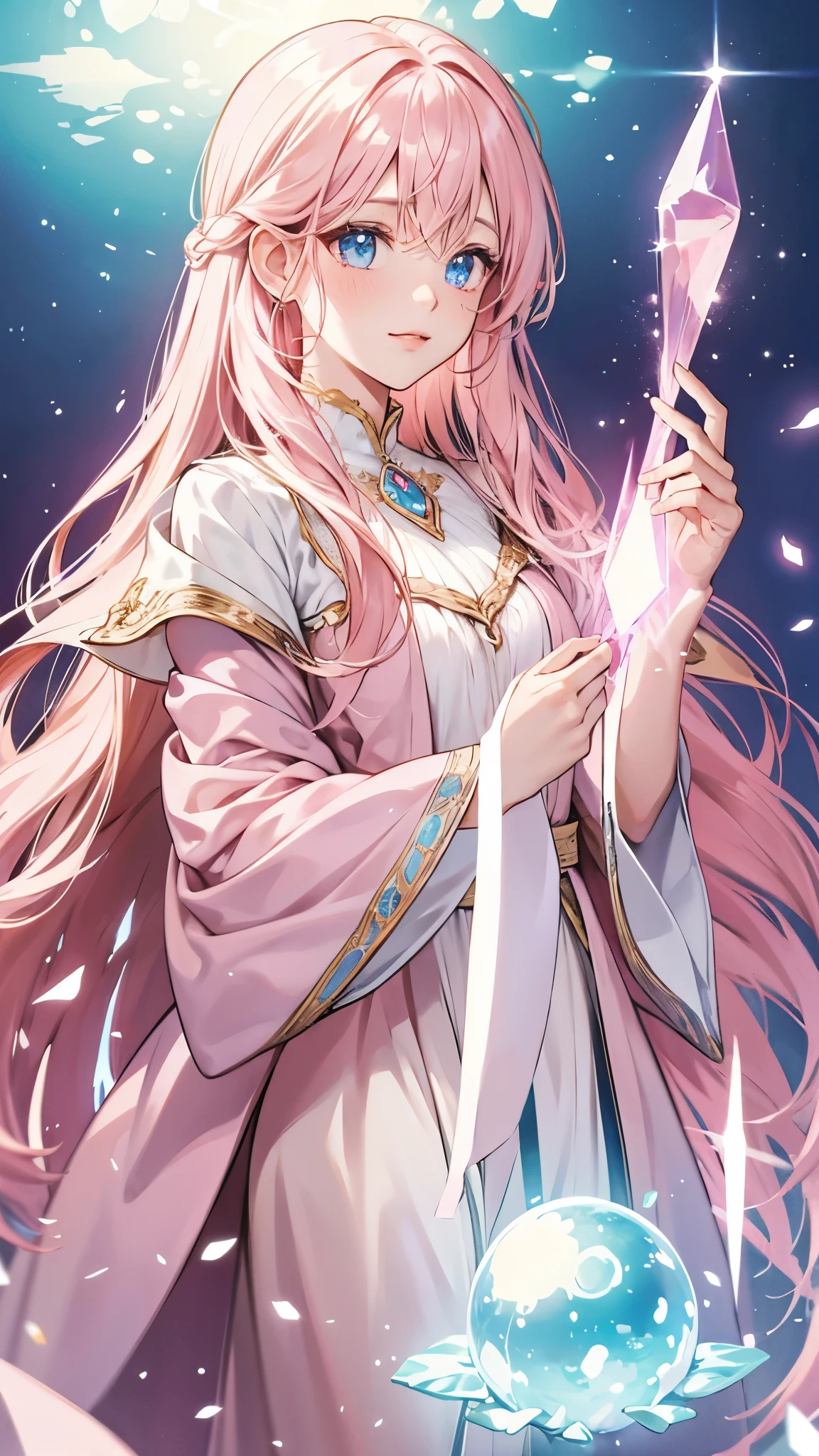 Light pink,gem,magic, Shining eyes,Long hair
