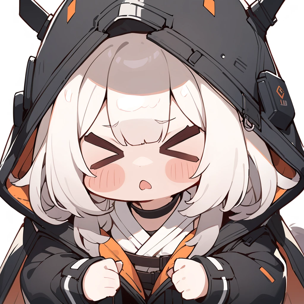 Little,alone,>_<,
masterpiece,Highest quality,
One girl,Ptosis \(Arknights\),Arknights,
Simple Background,White Background,