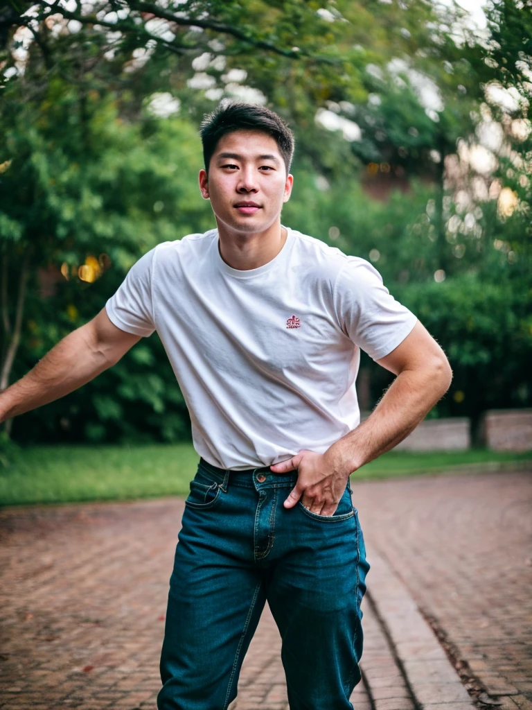 a young korean boy, 20 years old, wearing a shirt and pants, dynamic movement pose, (best quality,4k,8k,highres,masterpiece:1.2),ultra-detailed,(realistic,photorealistic,photo-realistic:1.37),HDR,UHD,rim lighting,ultra-fine painting,sharp focus,physically-based rendering,extreme detail description,professional,soft colors,bokeh,portrait,photography