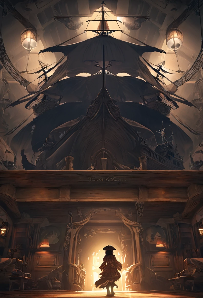cover page, highres, top quality, best quality, paid reward available, unparalleled masterpiece, perfect artwork, absurdres, High-quality illustrations, super high resolution, detailed background, perfect anatomy(kemono, furry anthro, boy, girl)Hospitals with power outages, Spooky creatures, Pirate Ship, a pirate, good lighting, cinematic shadow,