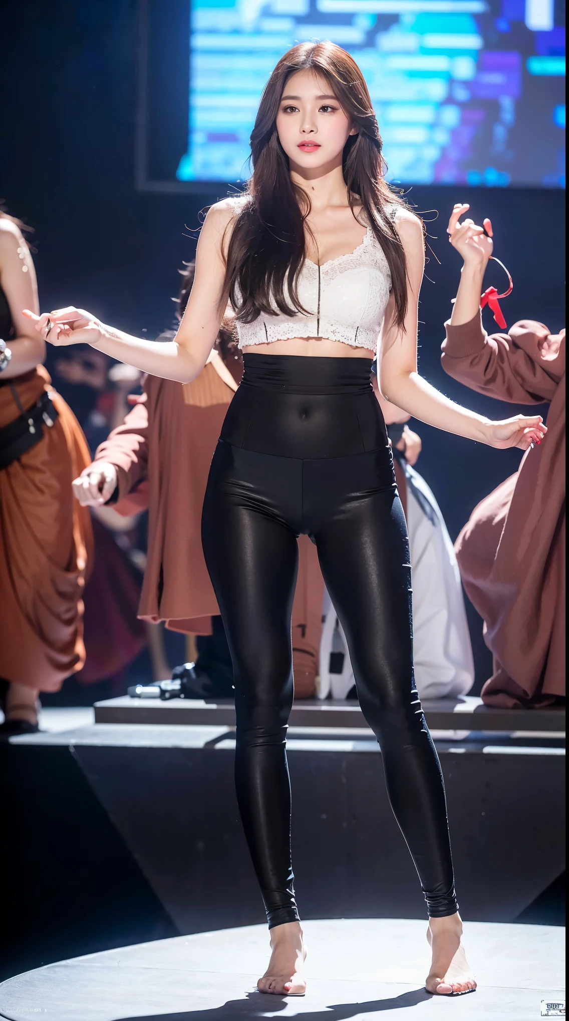 masterpiece, best quality,Medium Length Hair, Full body portrait,Waistline leggings,feather, Sexy, Lopez, Show camel toes,Realistic images,8K, Ultra high quality, masterpiece, precise, Textured Skin, High Detail, best quality, Awards,((Long-range shooting,Sense of distance,Full body image)), High resolution, 1080P, HD, 4K, 8K, 16K、(((insert)))best quality、16K high resolution、Super detailed、masterpiece、Live shooting、Practical:1.4、Surrealism:1.4、Clear focus、Very delicate and beautiful