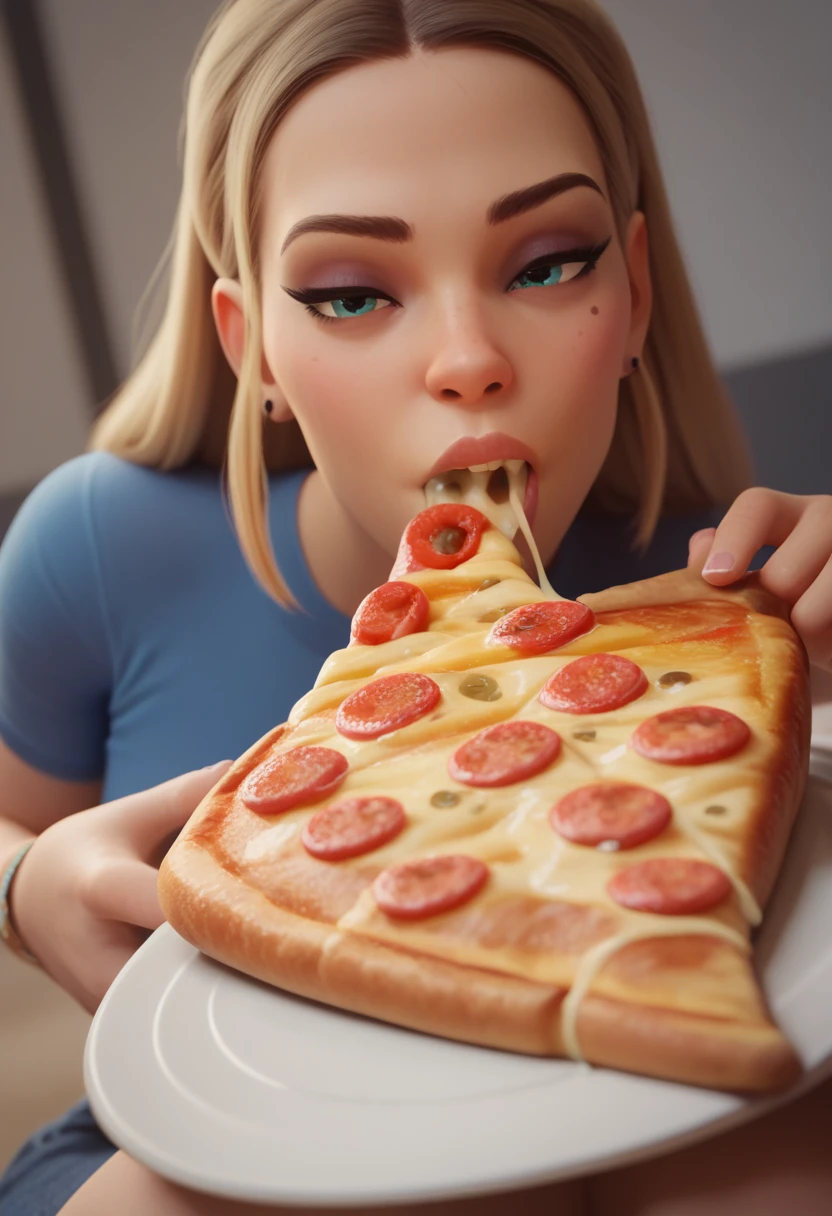 sexy woman eats pizza