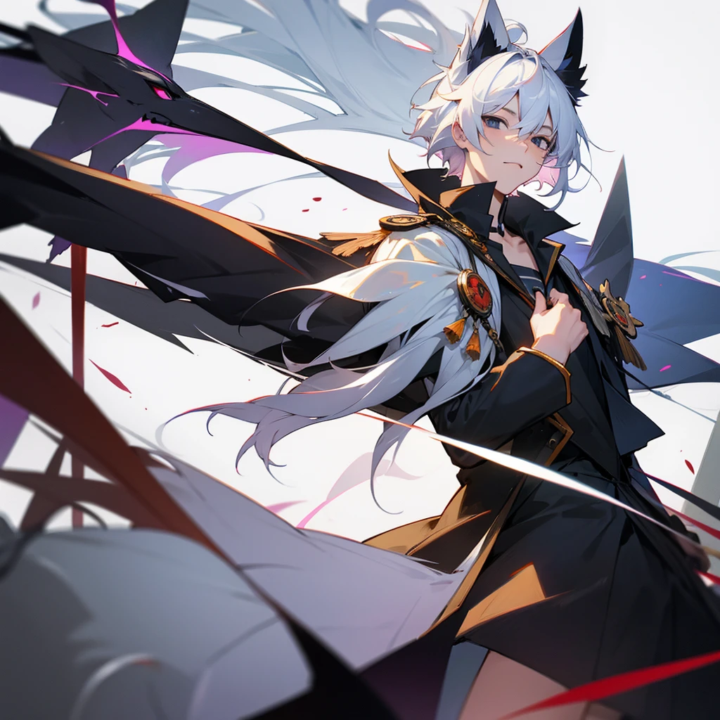 high school student,man,white hair,cat ears,black eyes,Crow