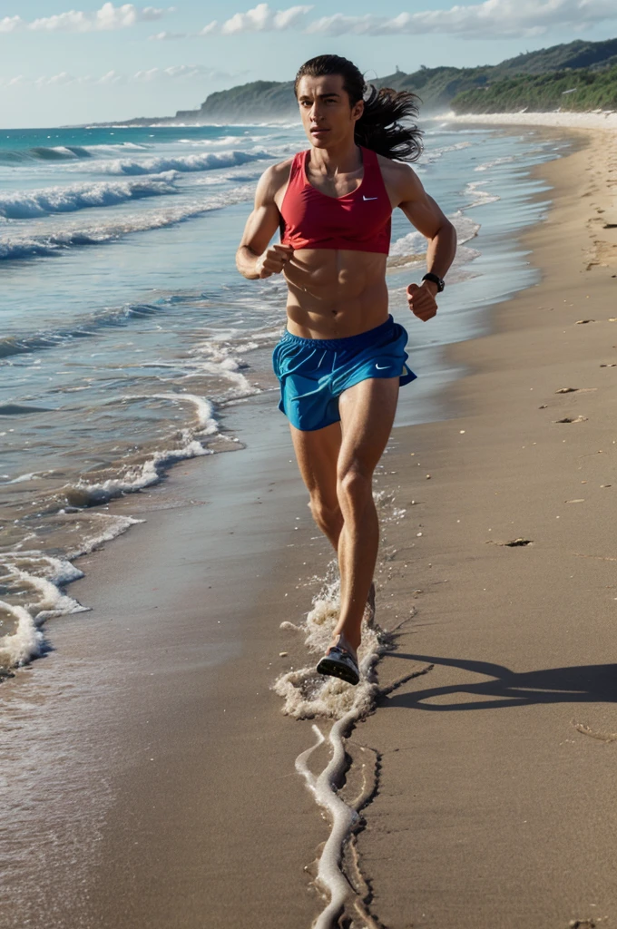 One person is running from one beach to another