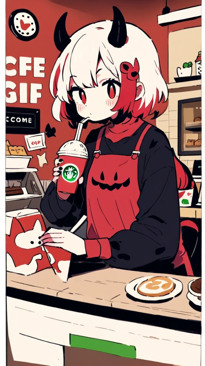 Devil from the jojos series buying a cafe at a Starbucks