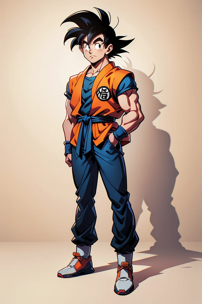 1man, fashion outfit, son goku from dragon ball, akira toriyama style, full body, detail, face detail, amazing art, simple background,