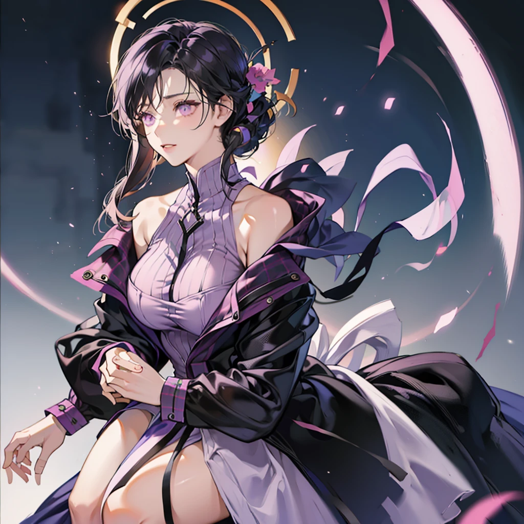 Black Hair、Purple Eyes、Beautiful Face、A strong body、tall