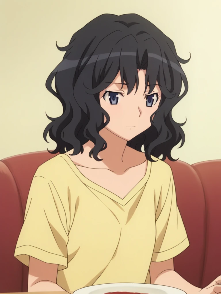score_9, score_8_superior, score_7_superior, sauce_anime,masterpiece,Highest quality,High resolution,Absurd,Official Art,Official Style,sauce_anime,anime screencap,anime coloring,Megami Magazine,anime,anime,Explicit,
View your viewers,alone, Face Focus,
Black Hair, Iris, Messy Hair, Wavy Hair, short hair, Medium chest