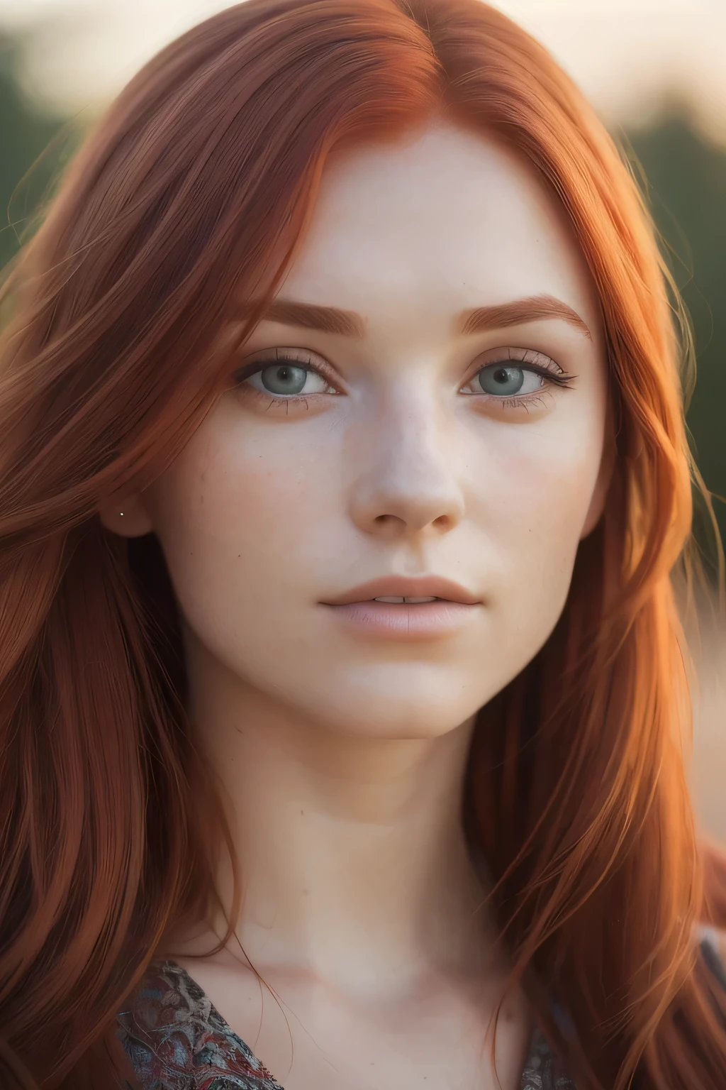 closeup headshot of S138_EllaHughes, a beautiful red-haired woman, (dusk:1.1), (8k, RAW photo, best quality, depth of field, ultra high res:1.2), (absurdres, intricate, photorealistic, masterpiece, ultra-detailed:1.3)