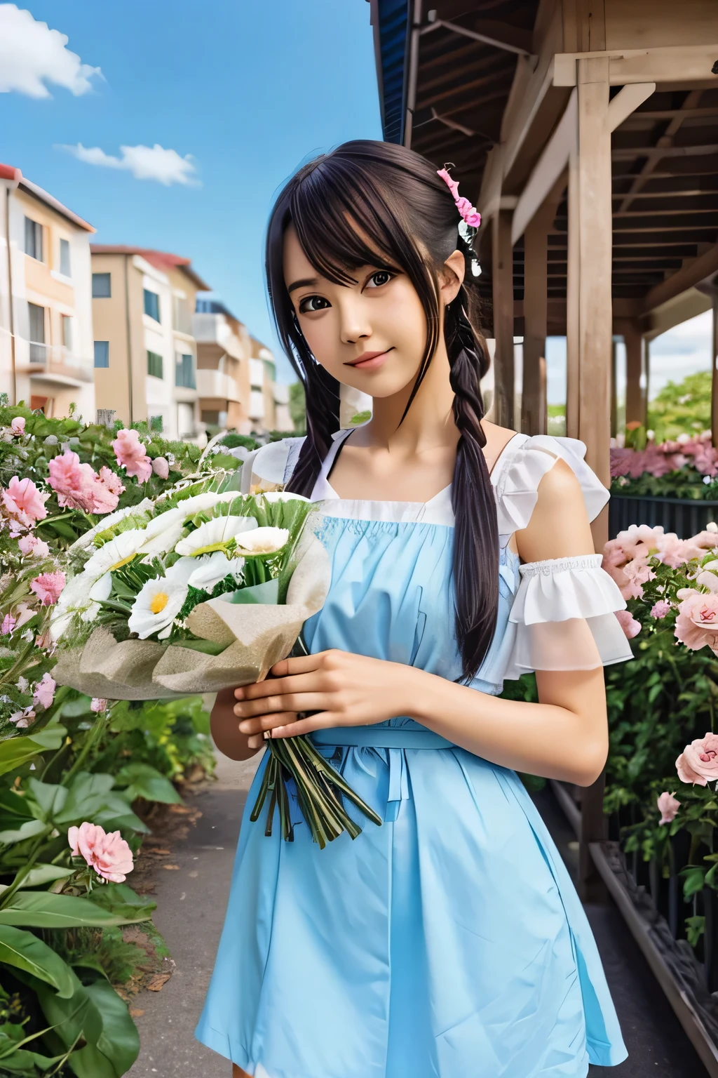 Anime girl holding flowers