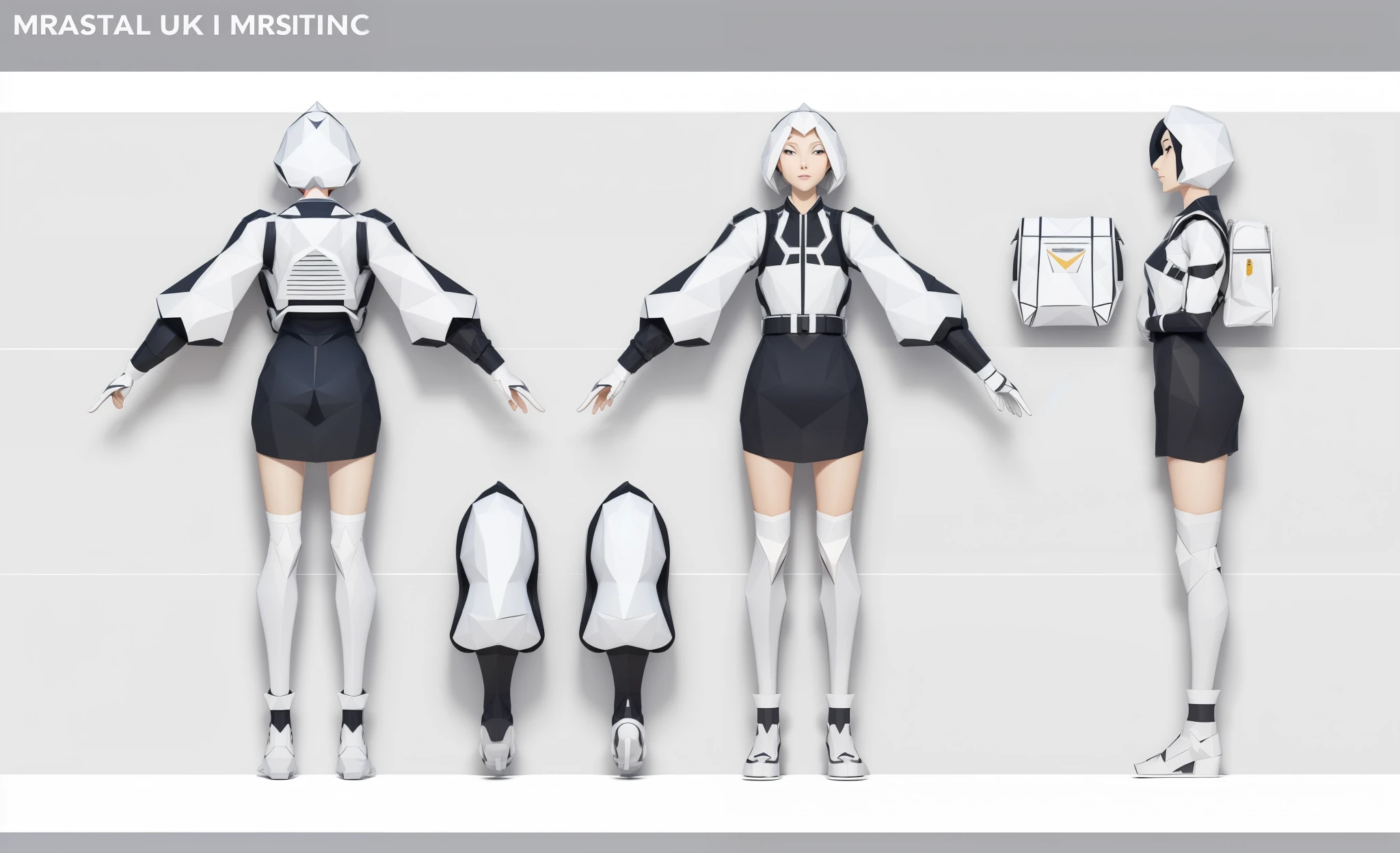 (Masterpiece, best quality: 1.2), (Super detailed), (Illustration), detailed face, a close up of a woman in a white office lady costume whole body highly detailed, complete detailed body, realistically proportioned body, anime proportions, extra detailed body, realistic body proportions, realistic shaded perfect body, highly detailed body, realistic proportions sfw, detailed body, character sheet, character model sheet turnaround , fullbody shot turnaround, reference model sheet, full character body, 3 d character reference sheet, anime vtuber full body model, high quality model sheet, full body details, character design sheet, detailed full body concept, detail face, front and back, white student costume, backpack on bag, alchemy tube on belt, low poly art style, low polygon, ((low polygonal)), ((organic shapes and lines)), (((low poly art style))), perfect alignment, clear outline,