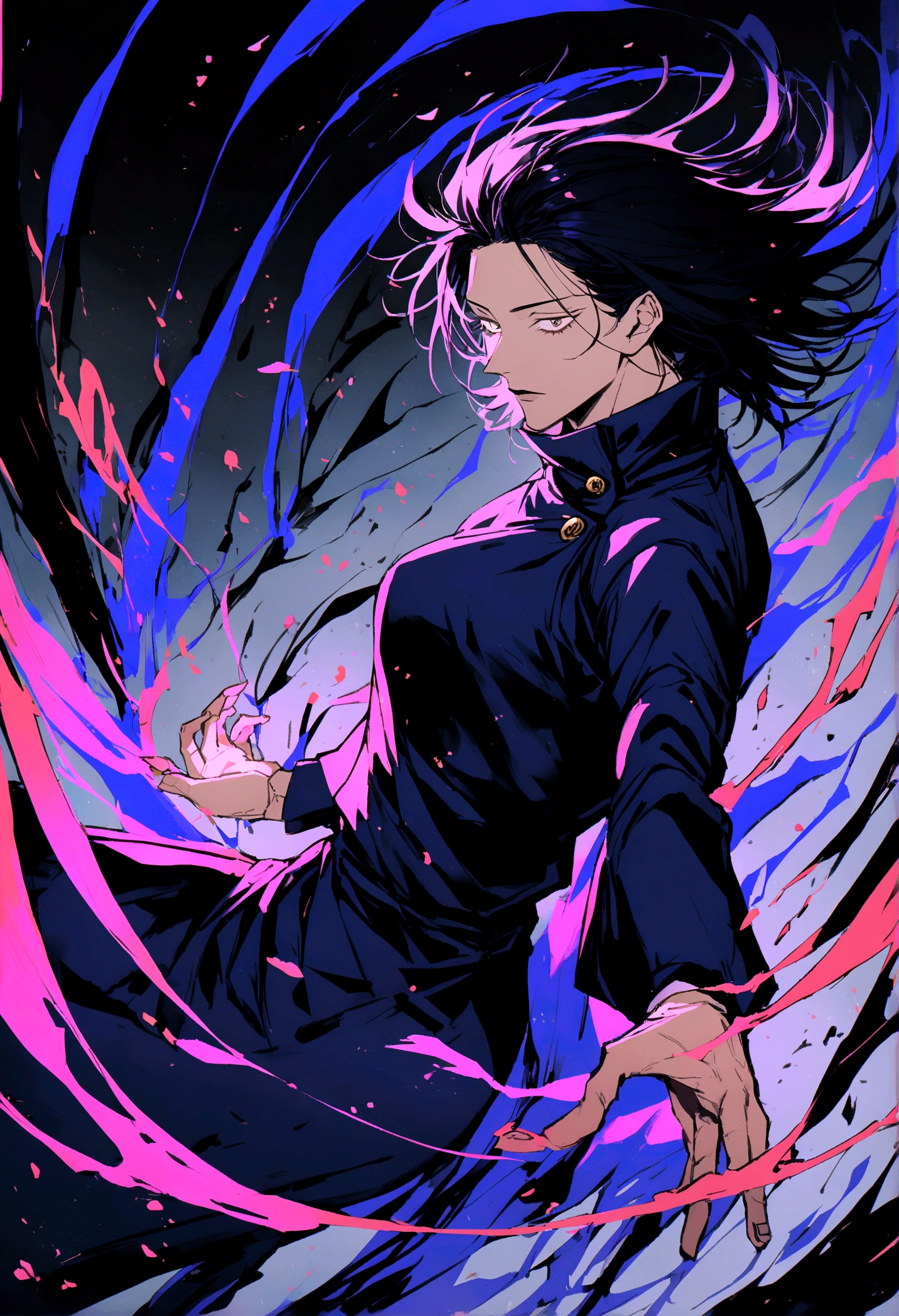 1. Jujutsu Kaisen, with long dark hair