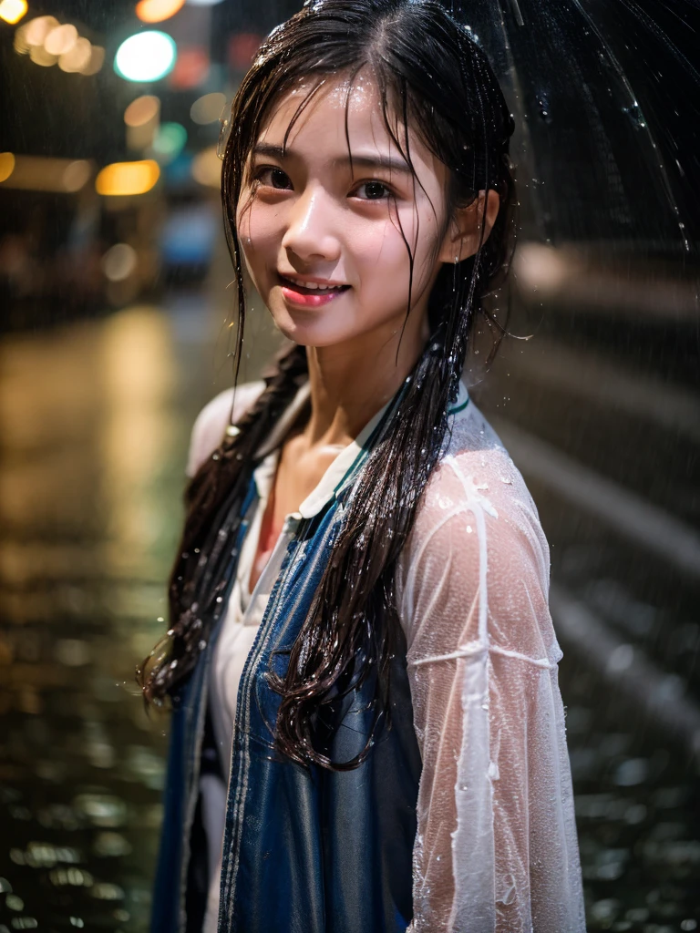 songkran,Wet roads , soaked through,drenched, Dripping, Wet Face,Wet clothes, Wet Skin, Wet Hair,A young woman with a cute face like an idol,chest,(Cinema lighting),(High level of artistry),RAW Photos,Genuine,Genuine,High resolution,RAW Photos,masterpiece, beautiful