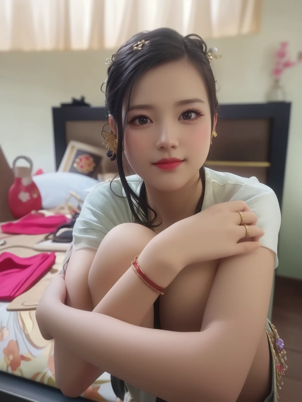 best quality, masterpiece, highres, 1girl,china dress,hair ornament,necklace, jewelry,Beautiful face,upon_body, tyndall effect,photorealistic, dark studio, rim lighting, two tone lighting,(high detailed skin:1.2), 8k uhd, dslr, soft lighting, high quality, volumetric lighting, candid, Photograph, high resolution, 4k, 8k, Bokeh,