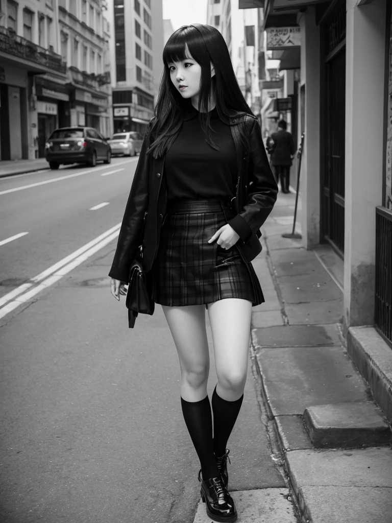  American Chinese, with bangs, Thick hair, Long полосатая(black and white) dug up, "Long" black skirt, lolita shoes, Bruce Wayne&#39;s daughter