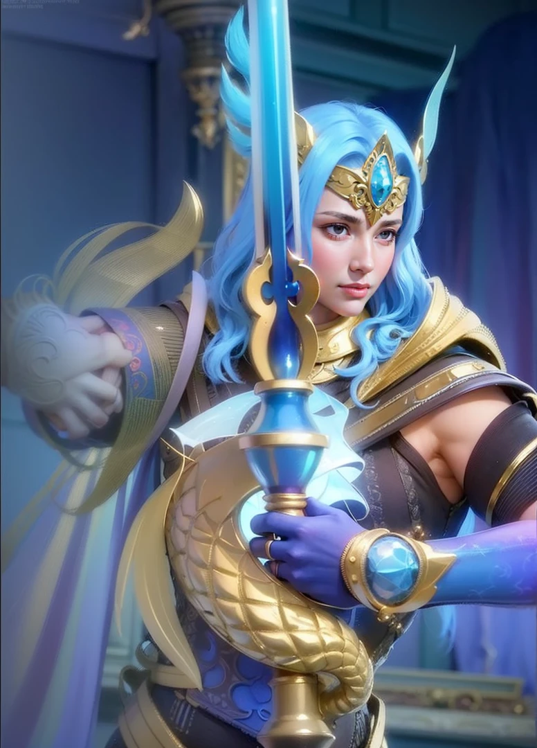 a close up of a person holding a sword in a room, masculine male, masterpiece, ((perfect eyes)) best quality, (semirealism:1.9), beautiful lighting, (extremely detailed CG unity 4k fhd wallpaper), High Detail, Sharp focus, dramatic outdoors, 1 boy ,19 years old, light purpel eyes, 8k, ultra hd, ultra detailed texture, hyper realistic, masterpiece, detailed texture, detailed face, detailed skin, detailed lighting, (photorealistic:1.5), best quality, beautiful lighting, cinematic lighting, professional lighting, ultra highres, realistic, detailed hair, real hair, high quality, (realskin:1.5), extremely detailed, finely detail, ultra-detailed, glare.