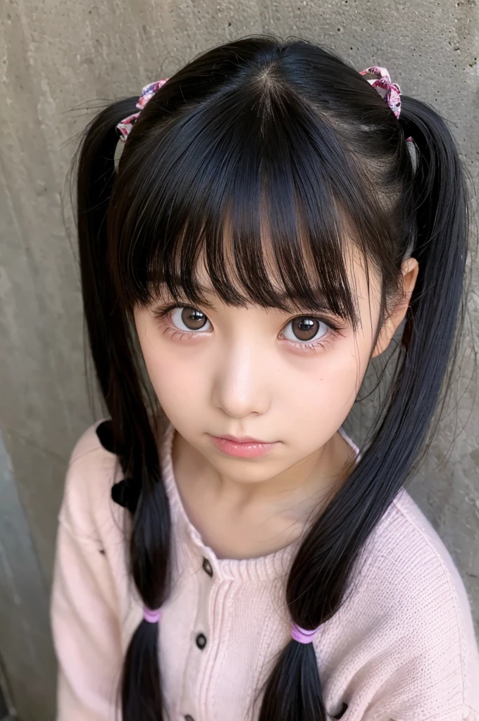 Black hair twin tails、Hanging eyes、girl