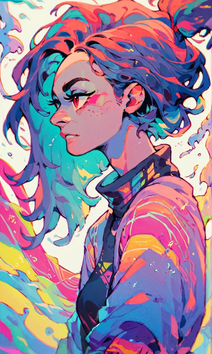 score_9, score_8_up, score_7_up, score_6_up, score_5_up, score_4_up, did vaporwave style, solo, 1girl, female, water, white background, red eyes, simple background, from side, glitching, smoke, in tatters,