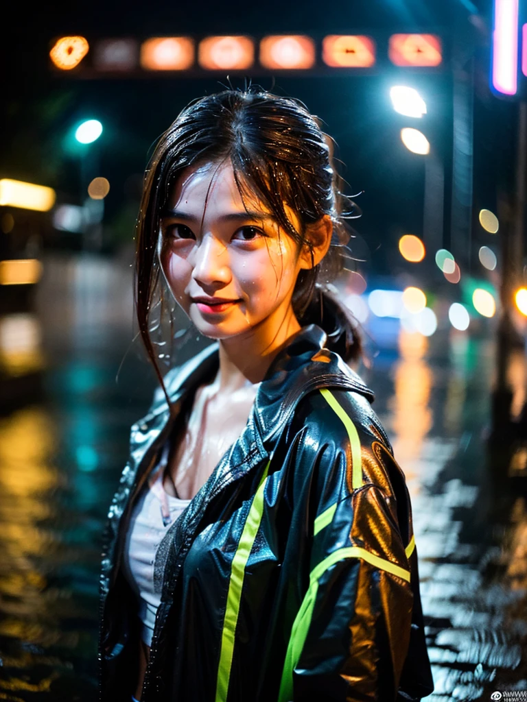 songkran,Wet roads , soaked through,drenched, Dripping, Wet Face,Wet clothes, Wet Skin, Wet Hair,A young woman with a cute face like an idol,chest,(evening),(Cinema lighting),(High level of artistry),RAW Photos,Genuine,Genuine,High resolution,RAW Photos,masterpiece, beautiful